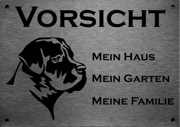 Edelstahl Warnschild Cane Corso VORSICHT Mein Haus mein Garten meine Familie
